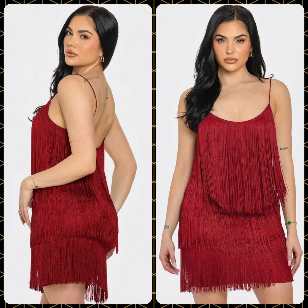 NEW NWT Vibrant Red Fringe Flapper Dress Large - Picture 3 of 4
